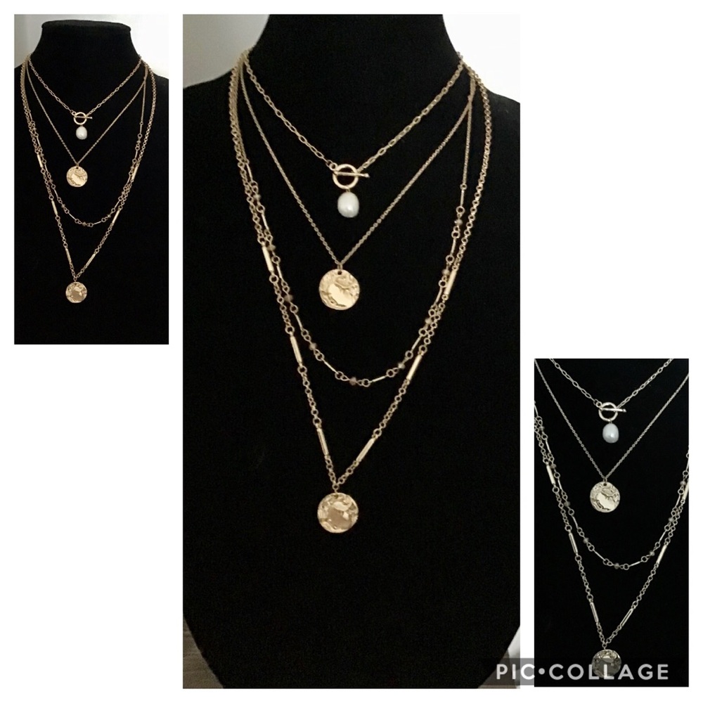 Layered gold tone necklace